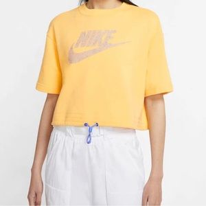 Nike Sportswear Icon Clash Logo Printing Drawstring Short Sleeve Yellow T-Shirt